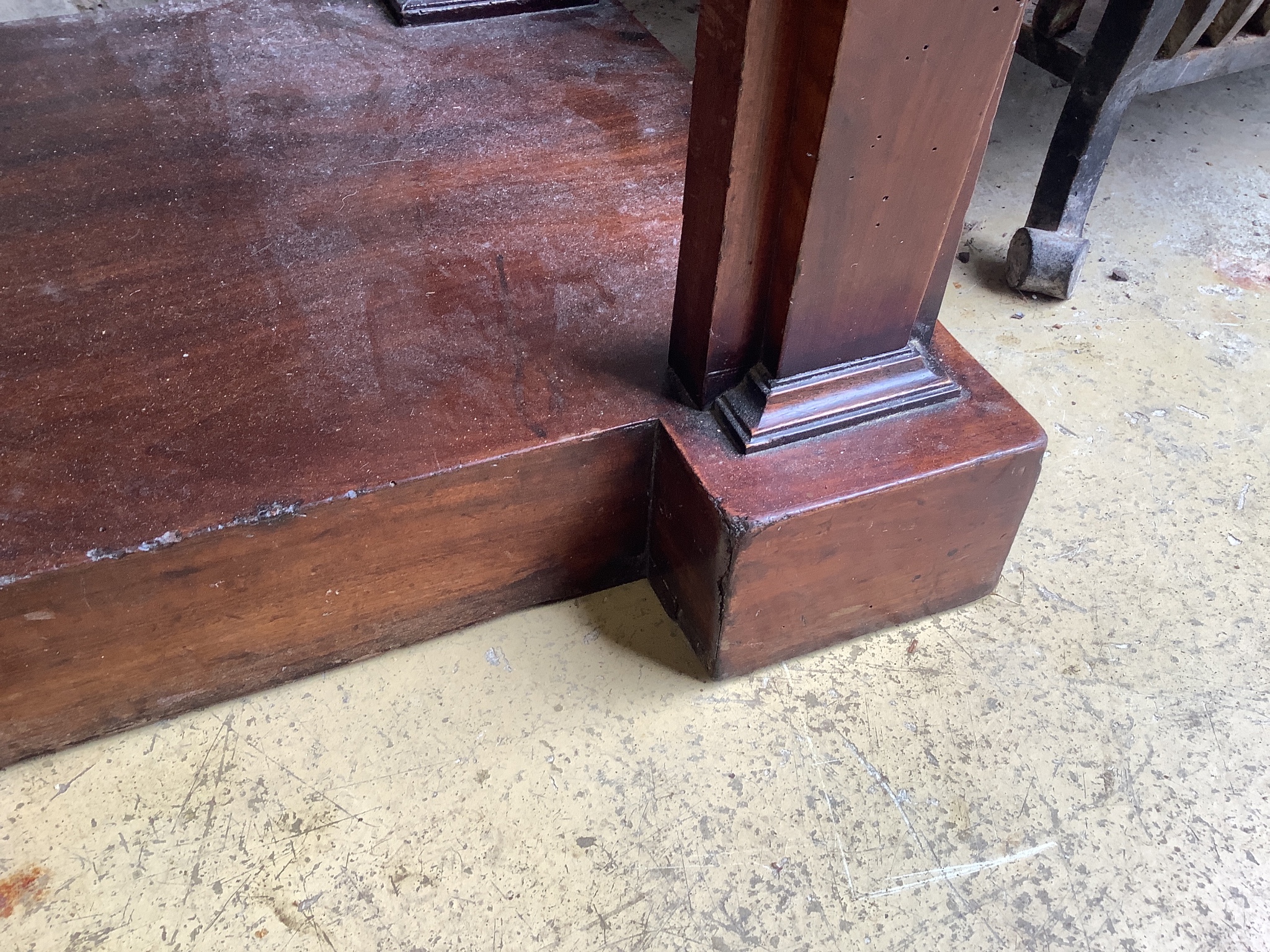 An Empire style marble top console table, width 132cm, depth 45cm, height 84cm